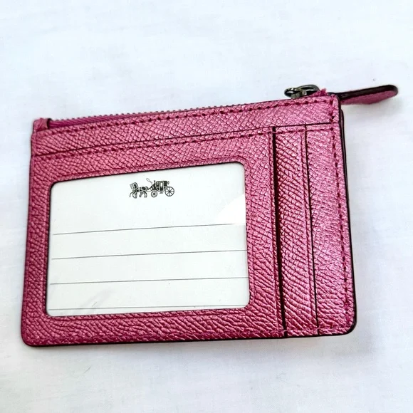 COACH Mini Skinny ID Case Shimmery Metallic Rose Pink F87077 - Picture 3 of 6